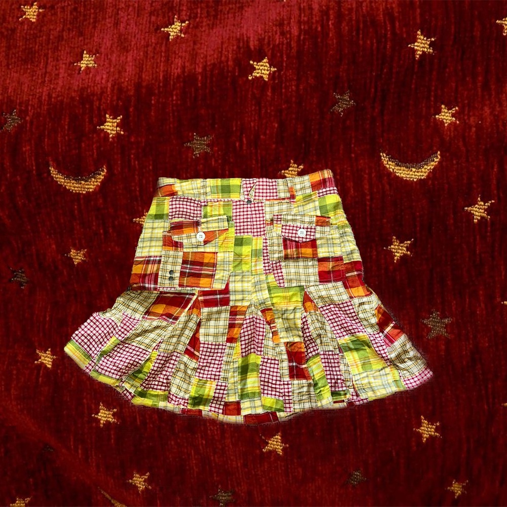 Vintage Red Gingham Patchwork Pleated Skater Midi… - image 2